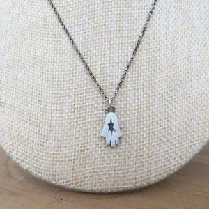 Small Sterling Silver Hamsa Necklace, 16" chain